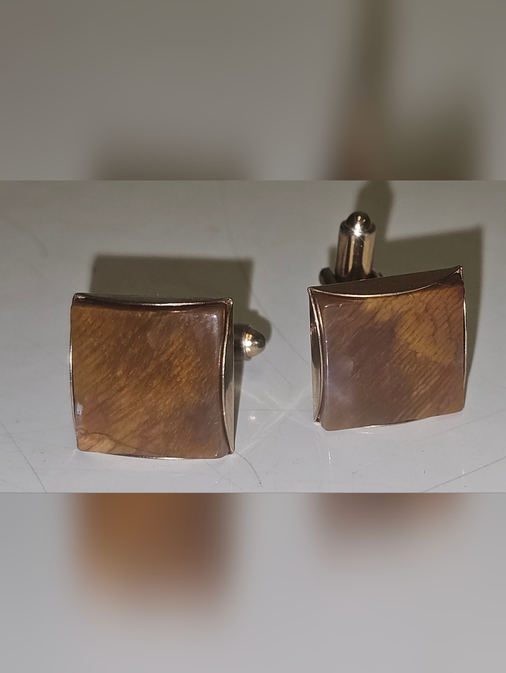 Vintage Mens Cufflinks - Natural Agate Stone on Gold Tone Metal